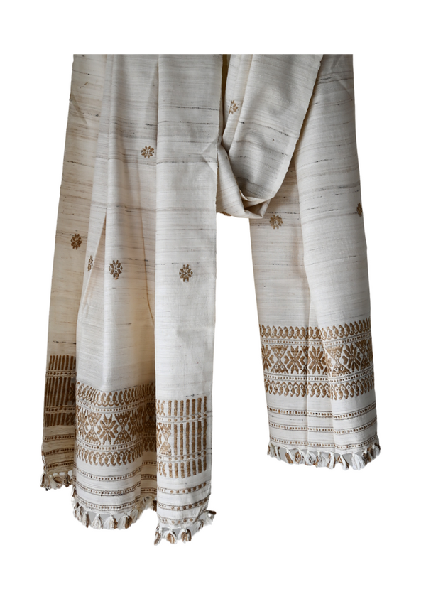 Assamese Eri Silk Stole - Handcrafted Luxury and Elegance (Natural White)